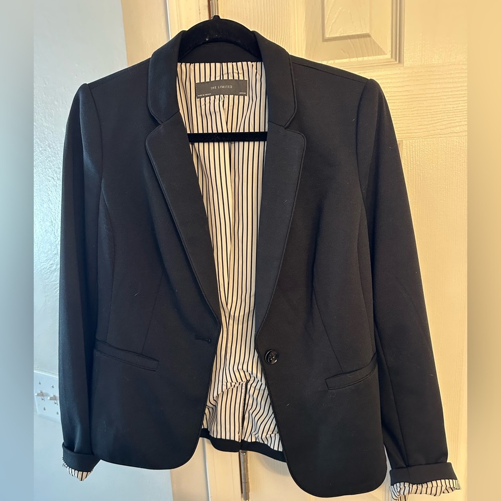 The Limited Black Blazer with Striped Lining